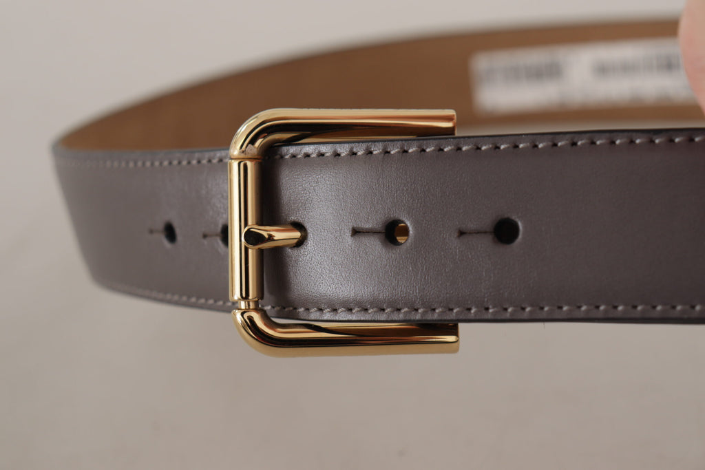 Dolce & Gabbana Gray Calfskin Leather Gold Metal Logo Buckle Belt - Maison Luxe