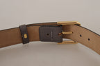 Dolce & Gabbana Gray Calfskin Leather Gold Metal Logo Buckle Belt - Maison Luxe