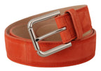 Dolce & Gabbana Orange Leather Suede Silver Logo Metal Buckle Belt - Maison Luxe