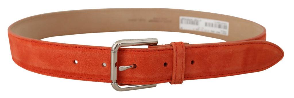 Dolce & Gabbana Orange Leather Suede Silver Logo Metal Buckle Belt - Maison Luxe