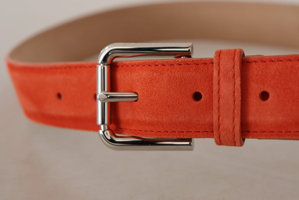 Dolce & Gabbana Orange Leather Suede Silver Logo Metal Buckle Belt - Maison Luxe