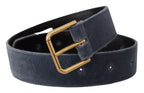 Dolce & Gabbana Navy Blue Velvet Gold Metal Logo Waist Buckle Belt - Maison Luxe