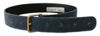 Dolce & Gabbana Navy Blue Velvet Gold Metal Logo Waist Buckle Belt - Maison Luxe