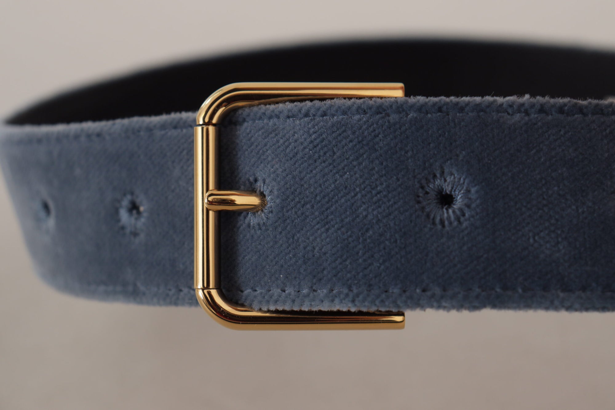Dolce & Gabbana Navy Blue Velvet Gold Metal Logo Waist Buckle Belt - Maison Luxe