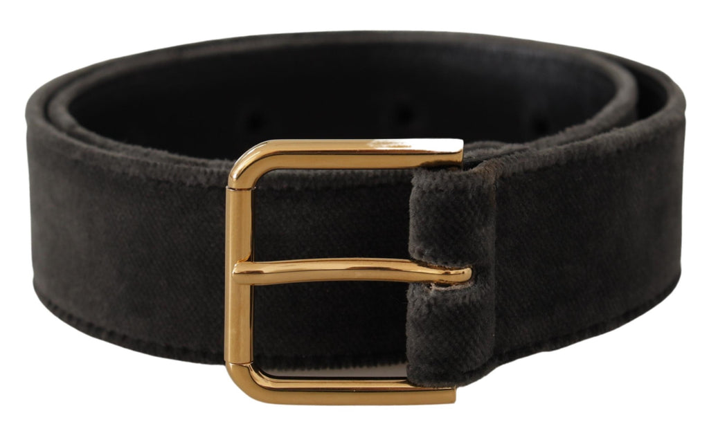 Dolce & Gabbana Brown Velvet Gold Tone Logo Metal Waist Buckle Belt - Maison Luxe