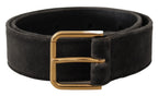 Dolce & Gabbana Brown Velvet Gold Tone Logo Metal Waist Buckle Belt - Maison Luxe