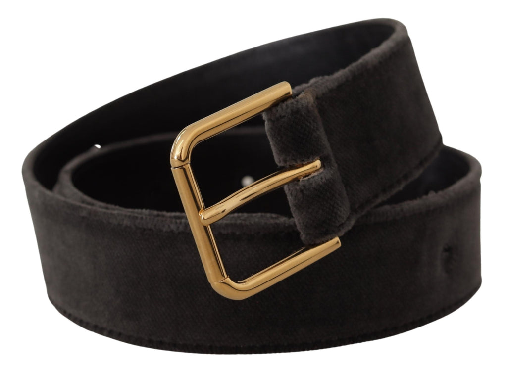 Dolce & Gabbana Brown Velvet Gold Tone Logo Metal Waist Buckle Belt - Maison Luxe