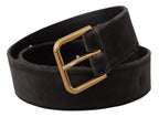 Dolce & Gabbana Brown Velvet Gold Tone Logo Metal Waist Buckle Belt - Maison Luxe