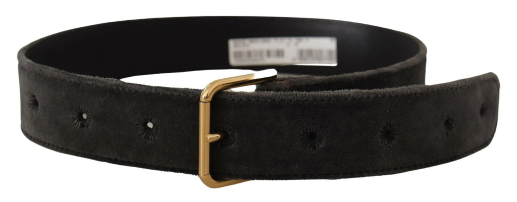 Dolce & Gabbana Brown Velvet Gold Tone Logo Metal Waist Buckle Belt - Maison Luxe