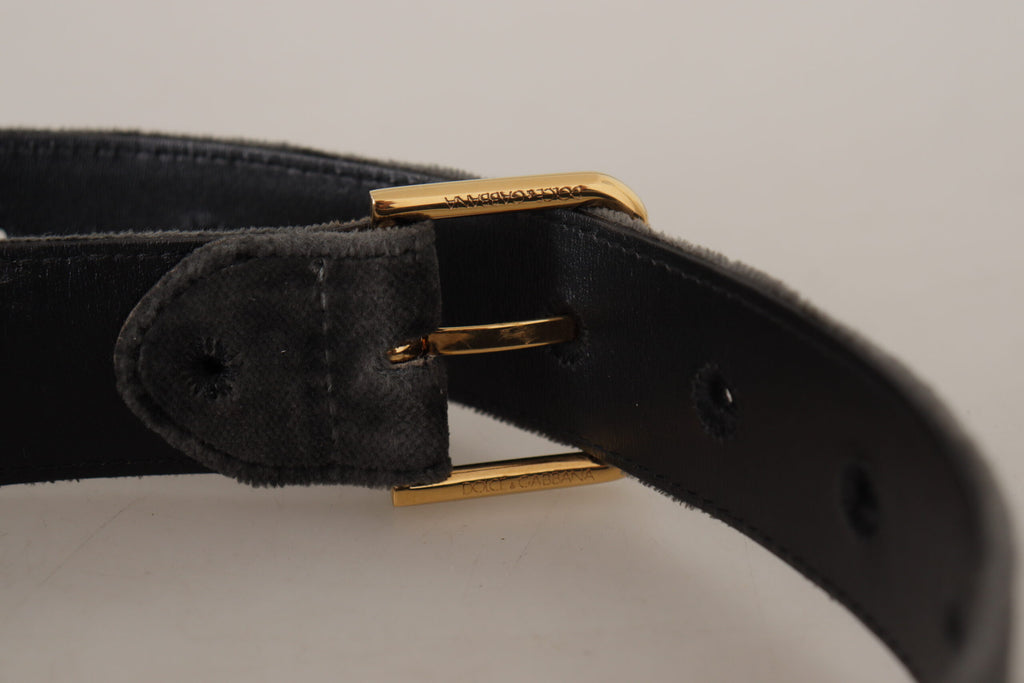 Dolce & Gabbana Brown Velvet Gold Tone Logo Metal Waist Buckle Belt - Maison Luxe