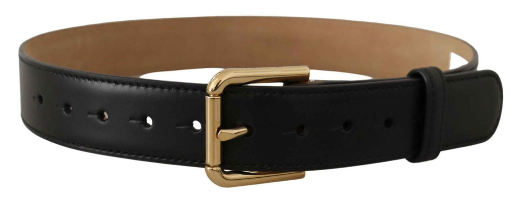 Dolce & Gabbana Black Solid Leather Classic Gold Waist Buckle Belt