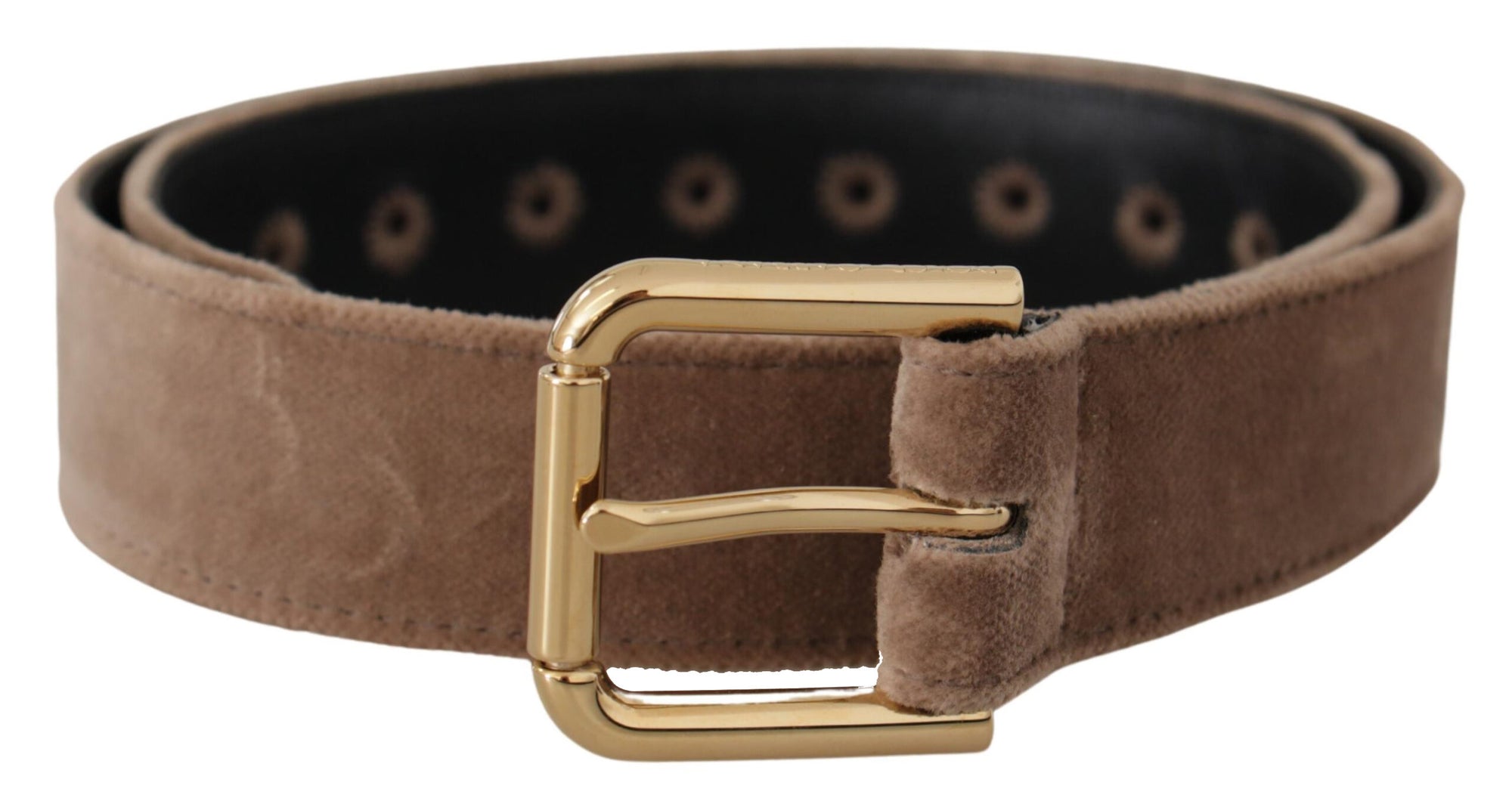 Dolce & Gabbana Light Brown Velvet Gold Tone Logo Metal Buckle Belt - Maison Luxe