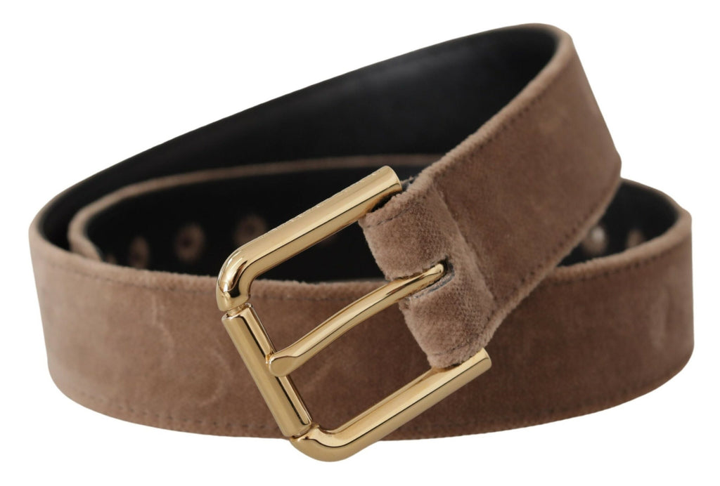 Dolce & Gabbana Light Brown Velvet Gold Tone Logo Metal Buckle Belt - Maison Luxe