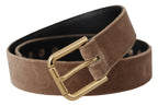 Dolce & Gabbana Light Brown Velvet Gold Tone Logo Metal Buckle Belt - Maison Luxe