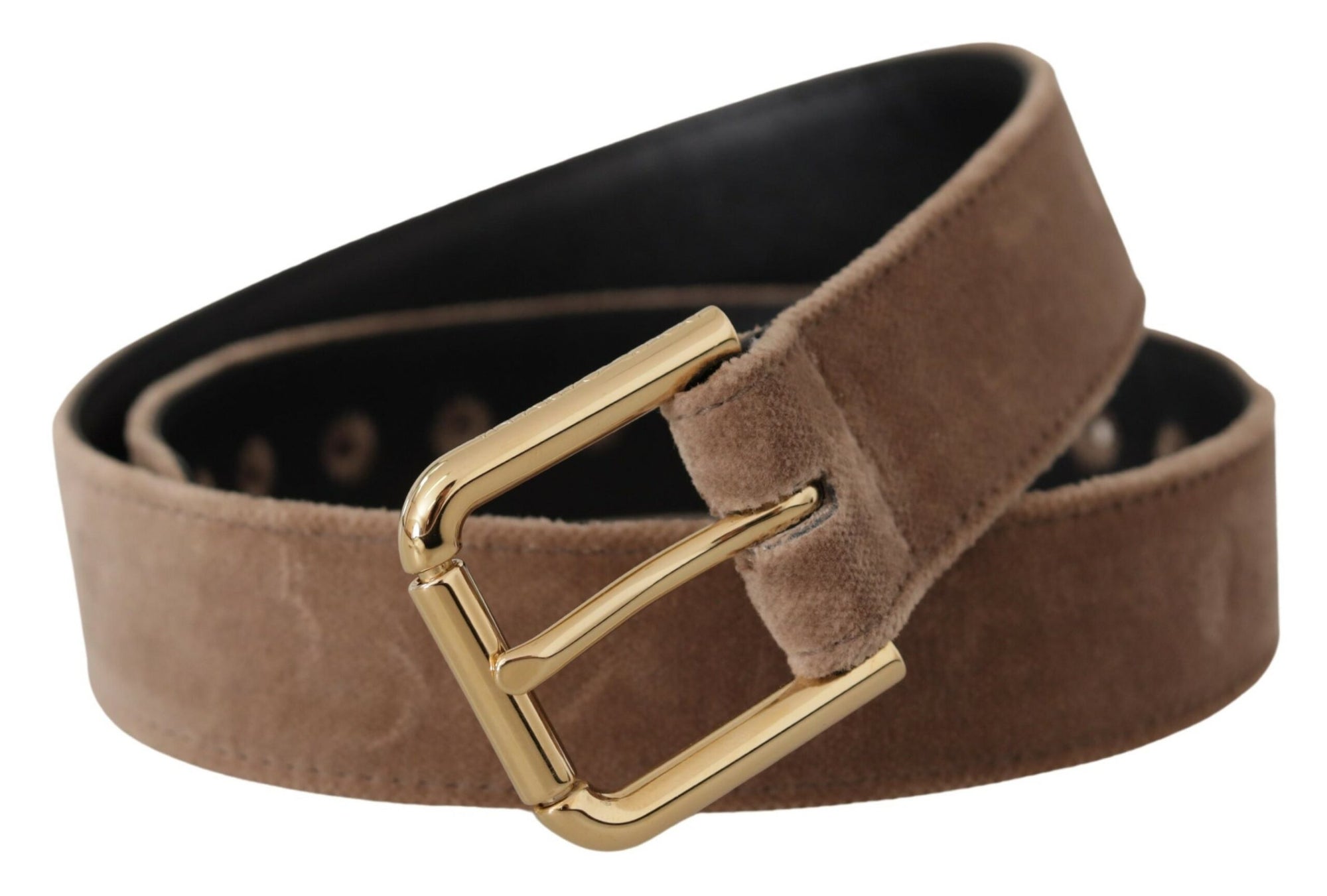 Dolce & Gabbana Light Brown Velvet Gold Tone Logo Metal Buckle Belt - Maison Luxe