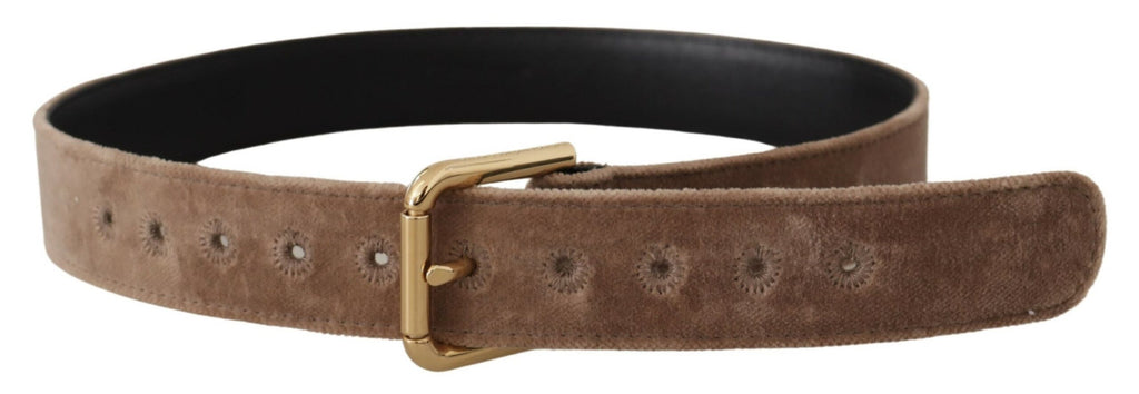 Dolce & Gabbana Light Brown Velvet Gold Tone Logo Metal Buckle Belt - Maison Luxe
