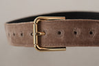 Dolce & Gabbana Light Brown Velvet Gold Tone Logo Metal Buckle Belt - Maison Luxe