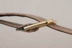 Dolce & Gabbana Light Brown Velvet Gold Tone Logo Metal Buckle Belt - Maison Luxe