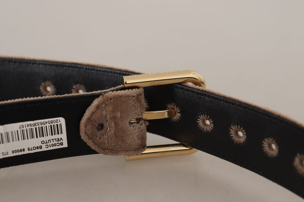 Dolce & Gabbana Light Brown Velvet Gold Tone Logo Metal Buckle Belt - Maison Luxe