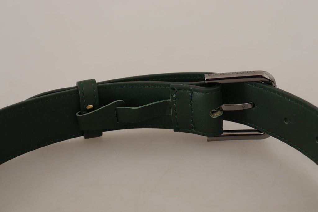 Dolce & Gabbana Army Green Leather Logo Metal Waist Buckle Belt - Maison Luxe