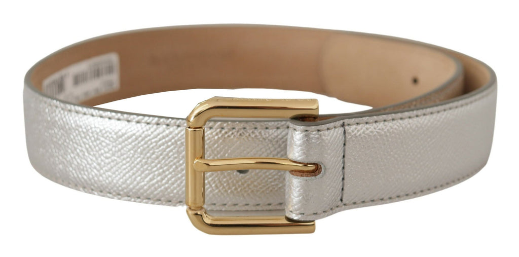 Dolce & Gabbana Silver Leather Gold Tone Logo Metal Waist Buckle Belt - Maison Luxe