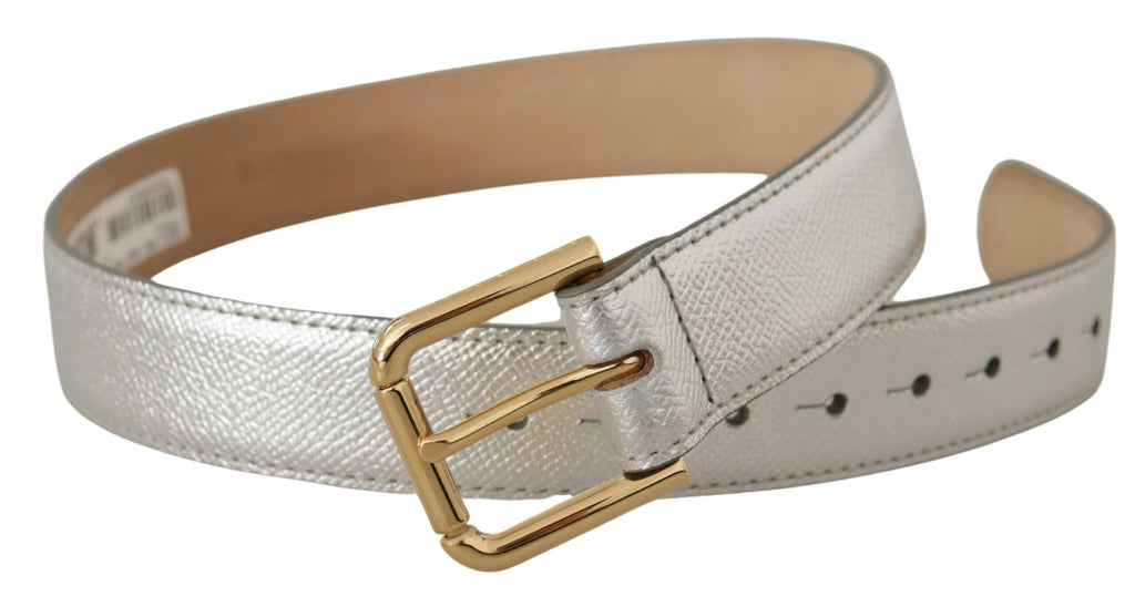 Dolce & Gabbana Silver Leather Gold Tone Logo Metal Waist Buckle Belt - Maison Luxe
