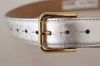 Dolce & Gabbana Silver Leather Gold Tone Logo Metal Waist Buckle Belt - Maison Luxe