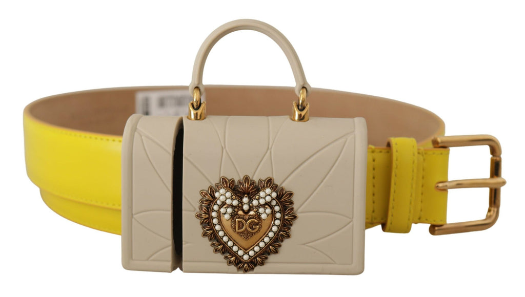 Dolce & Gabbana Yellow Leather Devotion Heart Micro Bag Headphones Belt - Maison Luxe