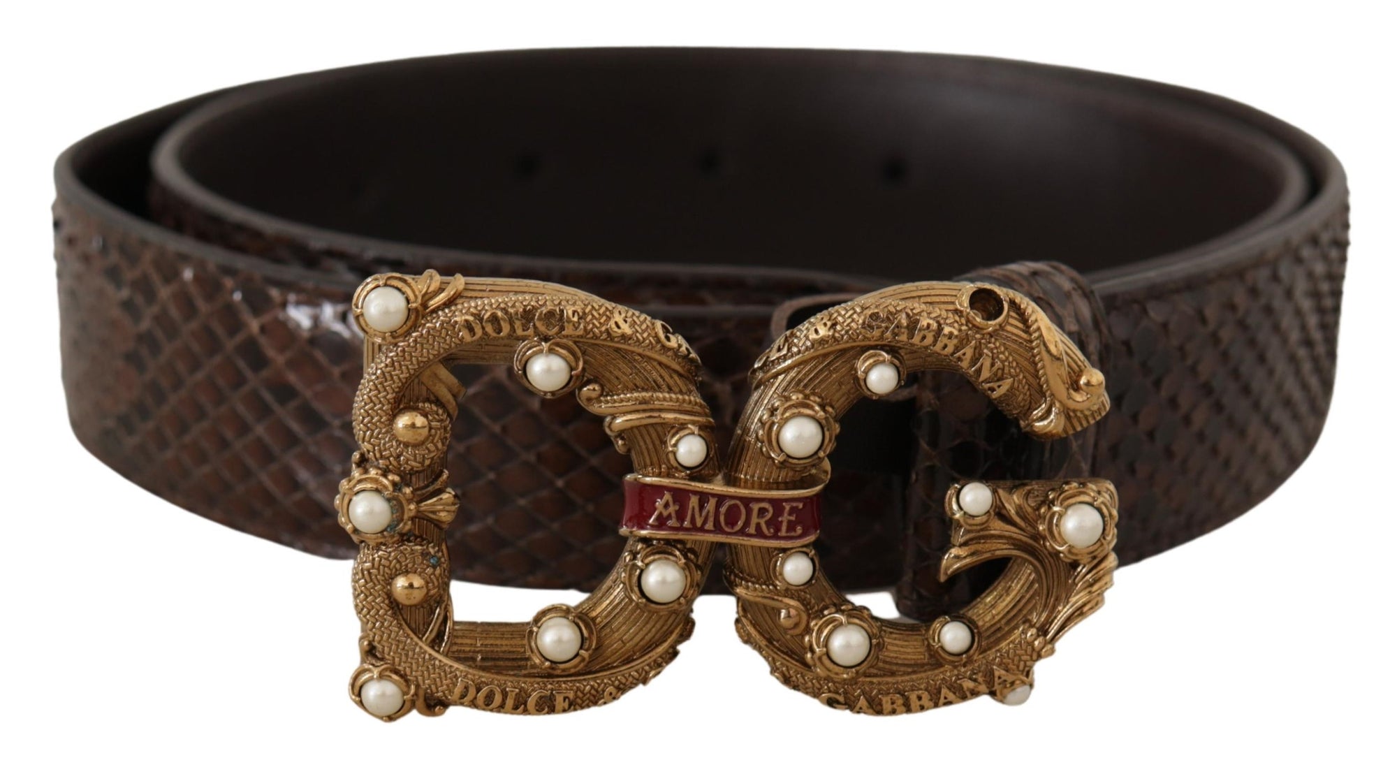 Dolce & Gabbana Brown Amore Animal Print Exotic Leather Logo Buckle Belt - Maison Luxe