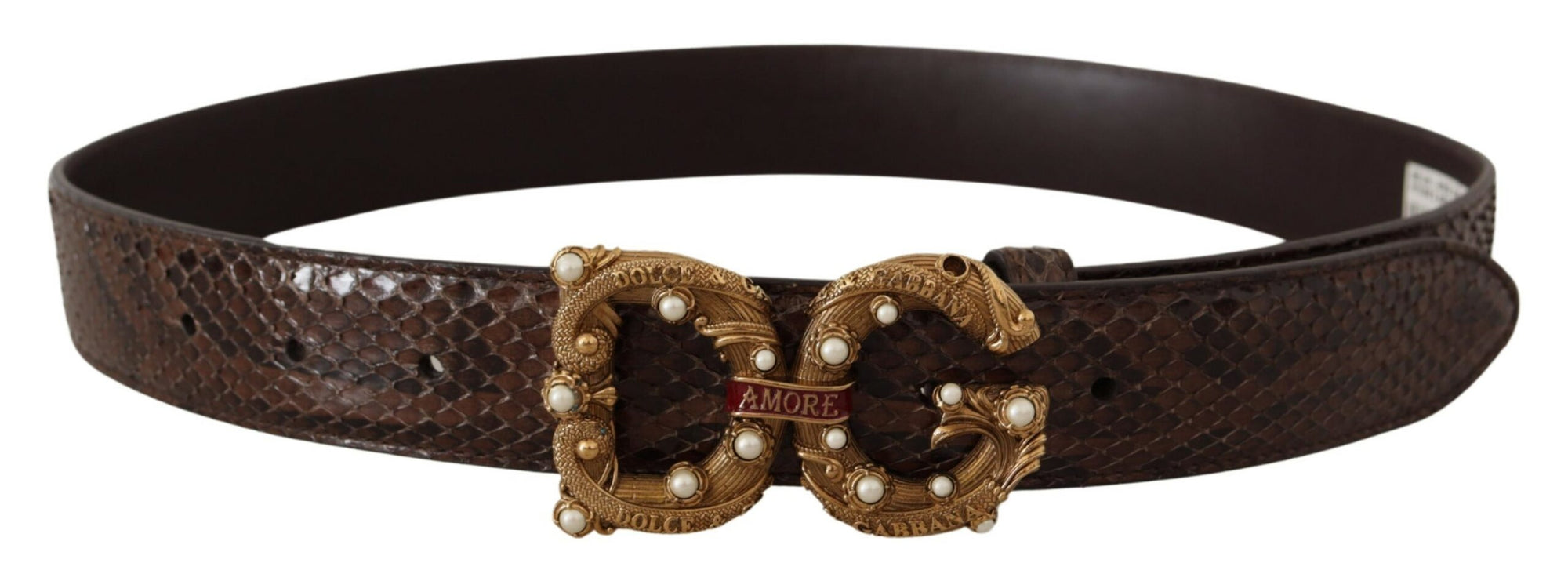 Dolce & Gabbana Brown Amore Animal Print Exotic Leather Logo Buckle Belt - Maison Luxe