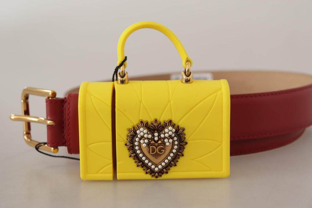 Dolce & Gabbana Red Leather Yellow DEVOTION Heart Bag Buckle Belt - Maison Luxe
