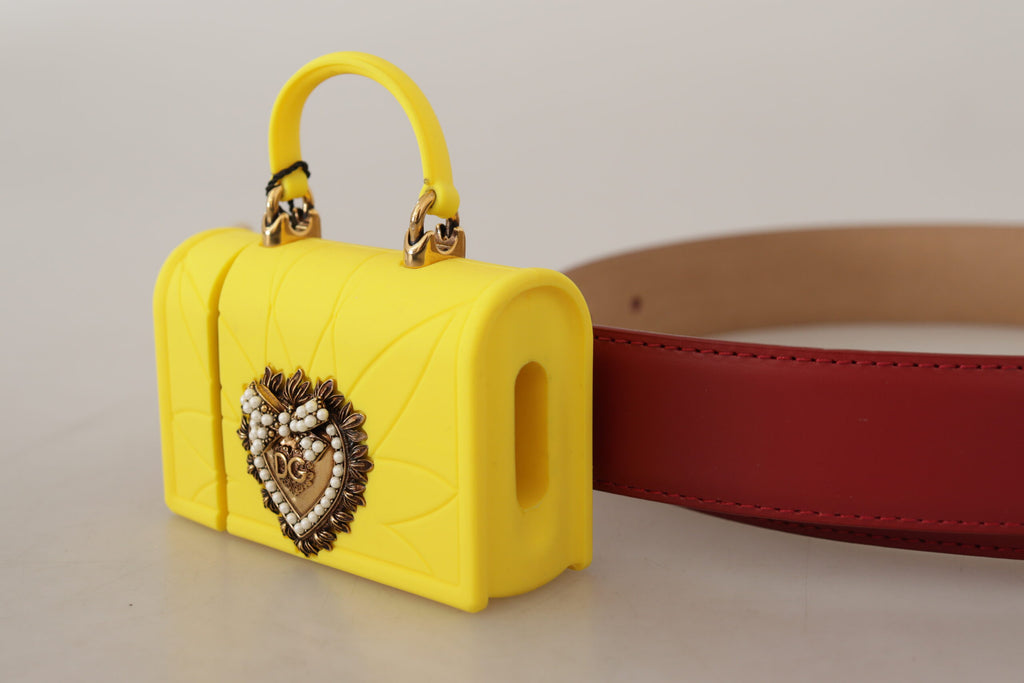 Dolce & Gabbana Red Leather Yellow DEVOTION Heart Bag Buckle Belt - Maison Luxe