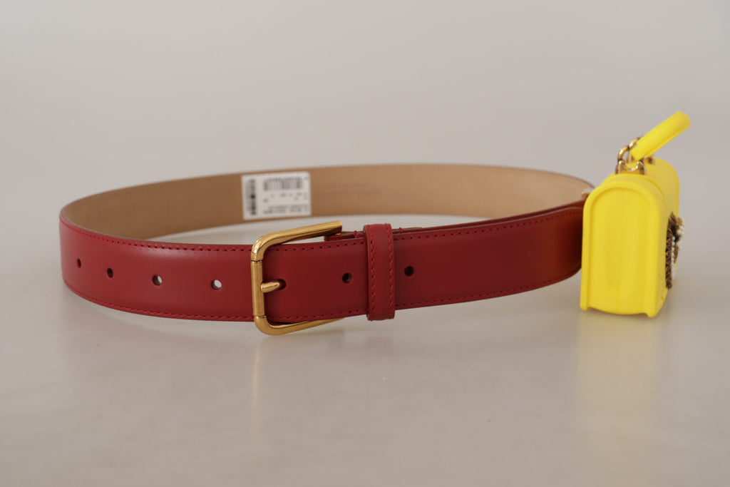 Dolce & Gabbana Red Leather Yellow DEVOTION Heart Bag Buckle Belt - Maison Luxe