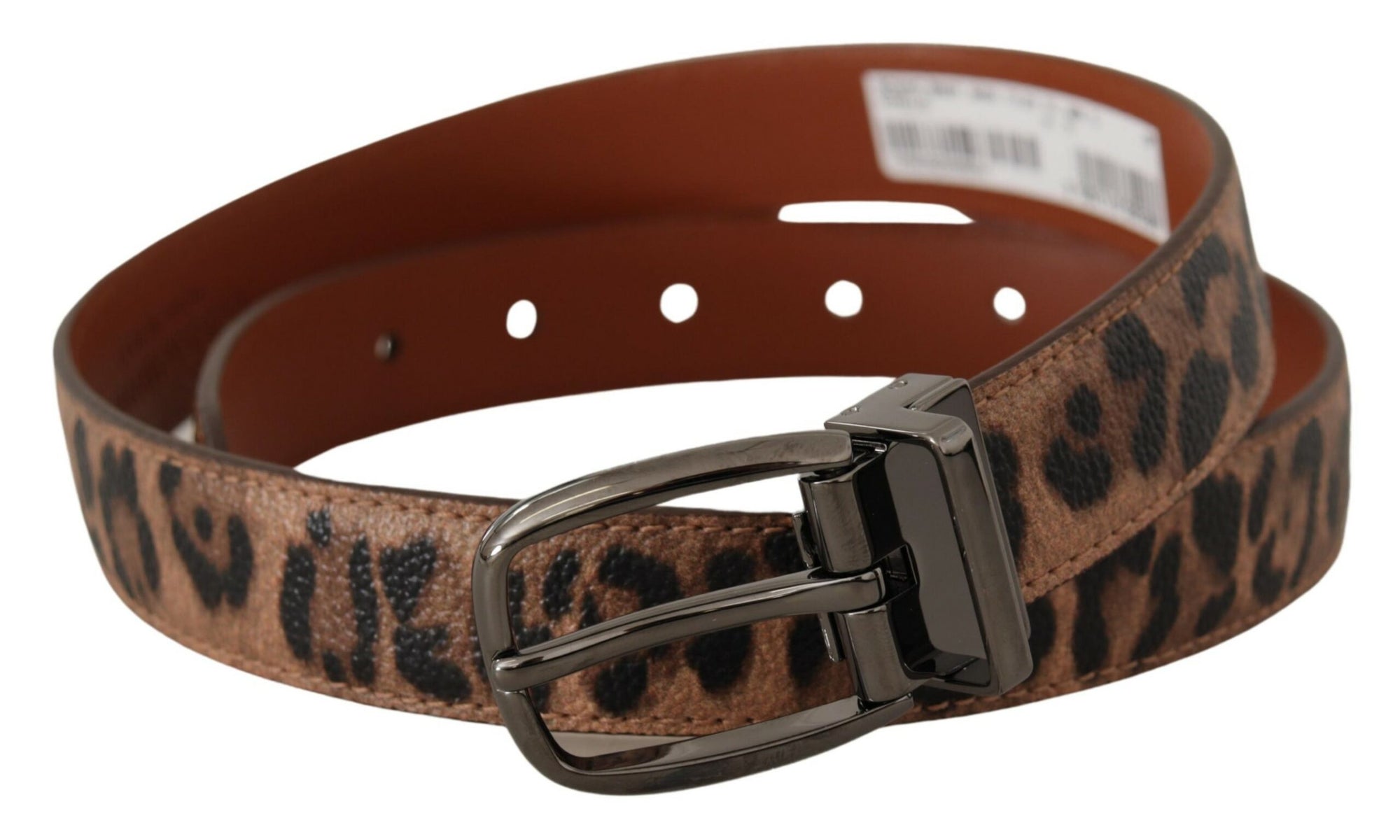 Dolce & Gabbana Brown Leopard Embossed Leather Buckle Belt - Maison Luxe
