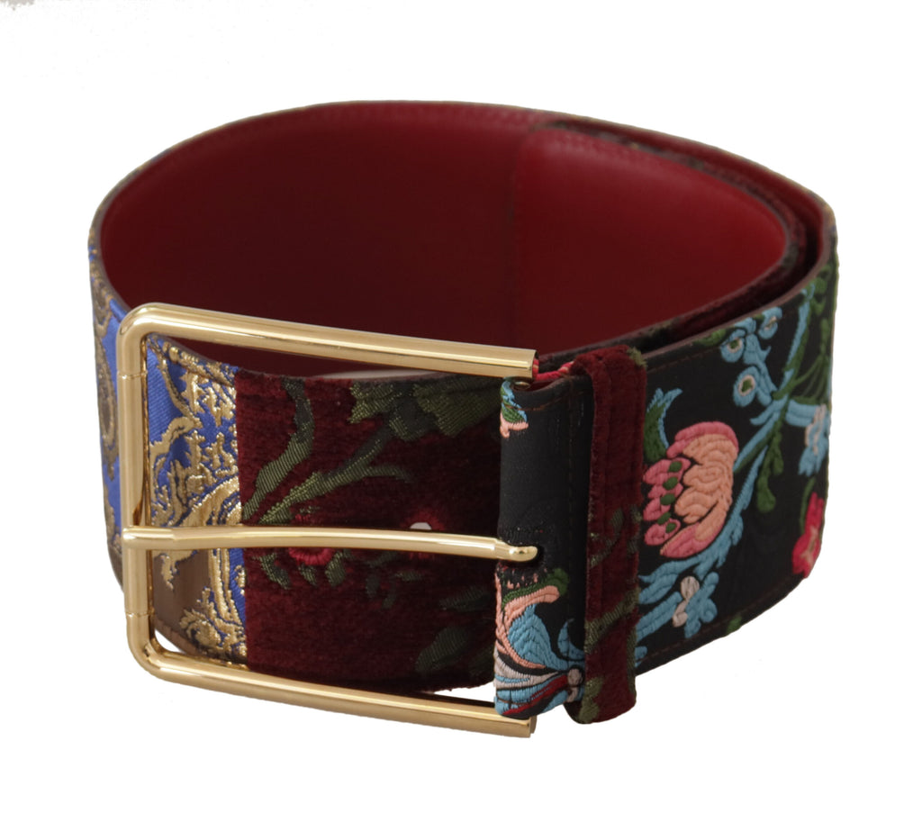 Dolce & Gabbana Red Embroidered Leather Gold Logo Metal Buckle Belt - Maison Luxe