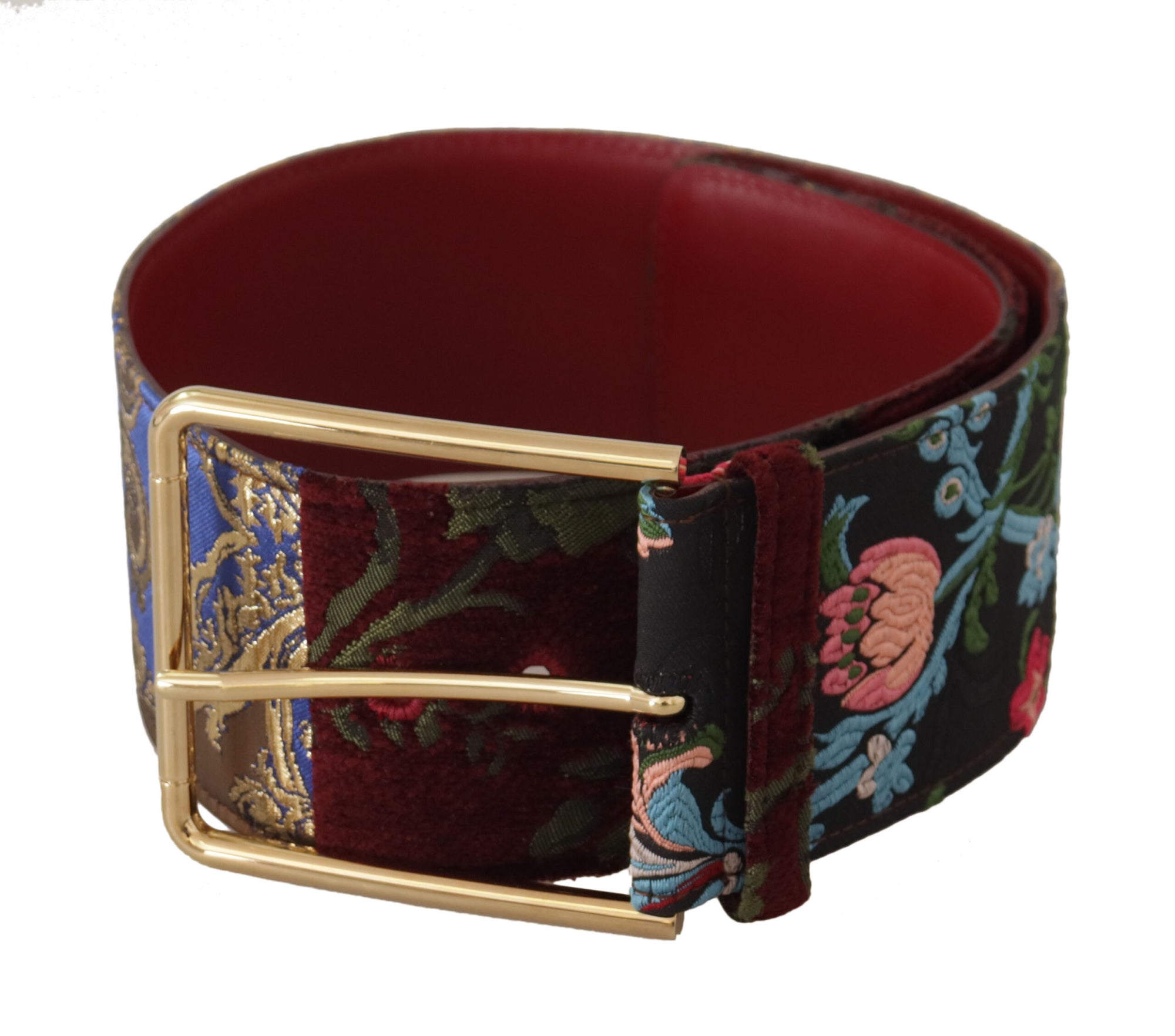 Dolce & Gabbana Red Embroidered Leather Gold Logo Metal Buckle Belt - Maison Luxe