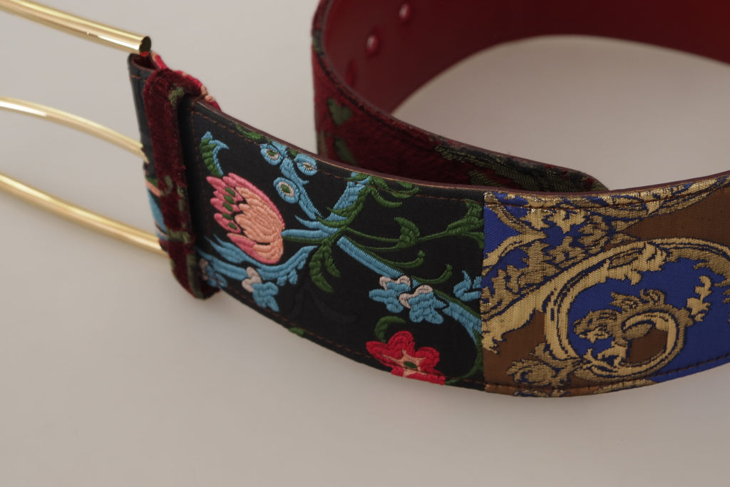 Dolce & Gabbana Red Embroidered Leather Gold Logo Metal Buckle Belt - Maison Luxe