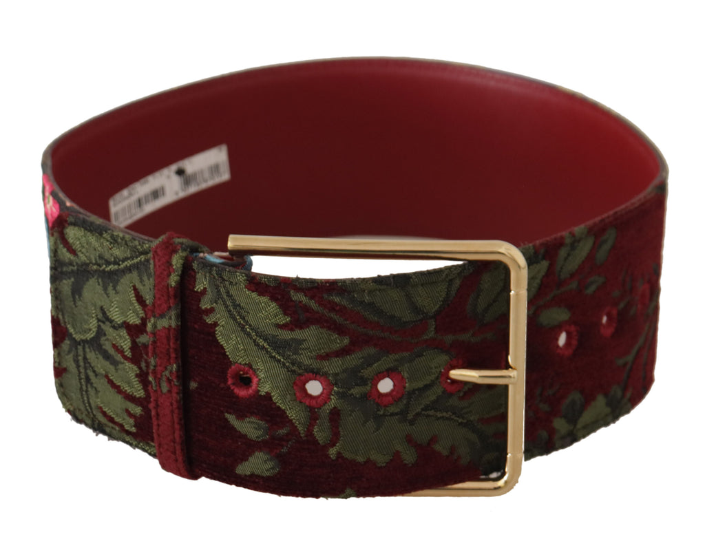 Dolce & Gabbana Red Embroidered Leather Gold Logo Metal Buckle Belt - Maison Luxe