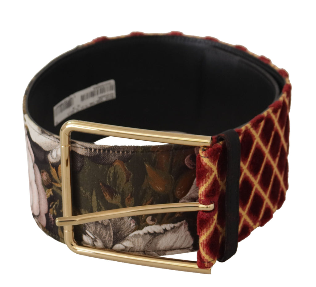 Dolce & Gabbana Multicolor Wide Leather Floral Gold Metal Buckle Belt - Maison Luxe