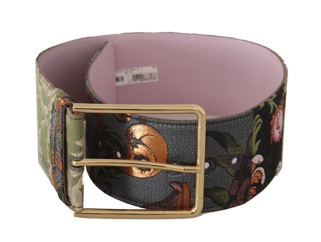Dolce & Gabbana Multicolor Leather Embroidered Gold Metal Buckle Belt - Maison Luxe