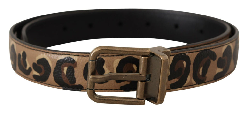Dolce & Gabbana Brown Leather Leopard Print Bronze Metal Buckle Belt - Maison Luxe