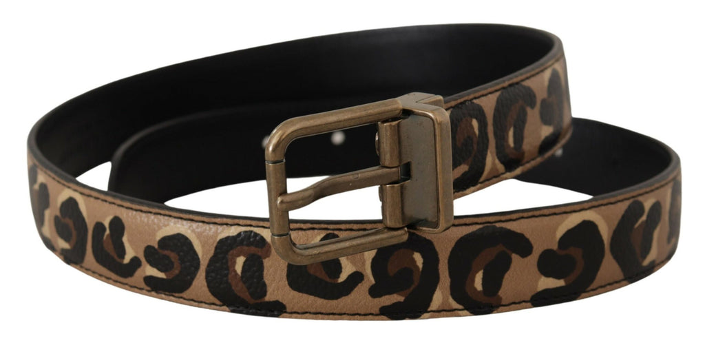 Dolce & Gabbana Brown Leather Leopard Print Bronze Metal Buckle Belt - Maison Luxe