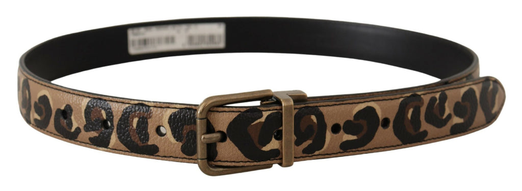 Dolce & Gabbana Brown Leather Leopard Print Bronze Metal Buckle Belt - Maison Luxe