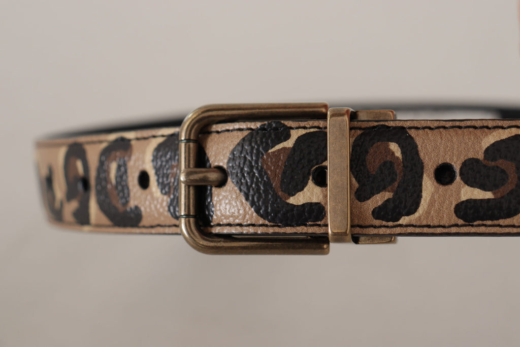 Dolce & Gabbana Brown Leather Leopard Print Bronze Metal Buckle Belt - Maison Luxe