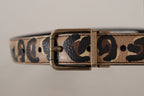 Dolce & Gabbana Brown Leather Leopard Print Bronze Metal Buckle Belt - Maison Luxe