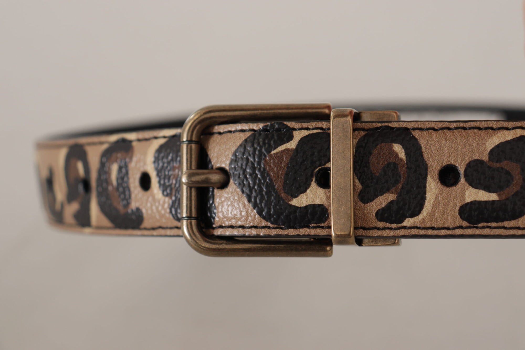 Dolce & Gabbana Brown Leather Leopard Print Bronze Metal Buckle Belt - Maison Luxe