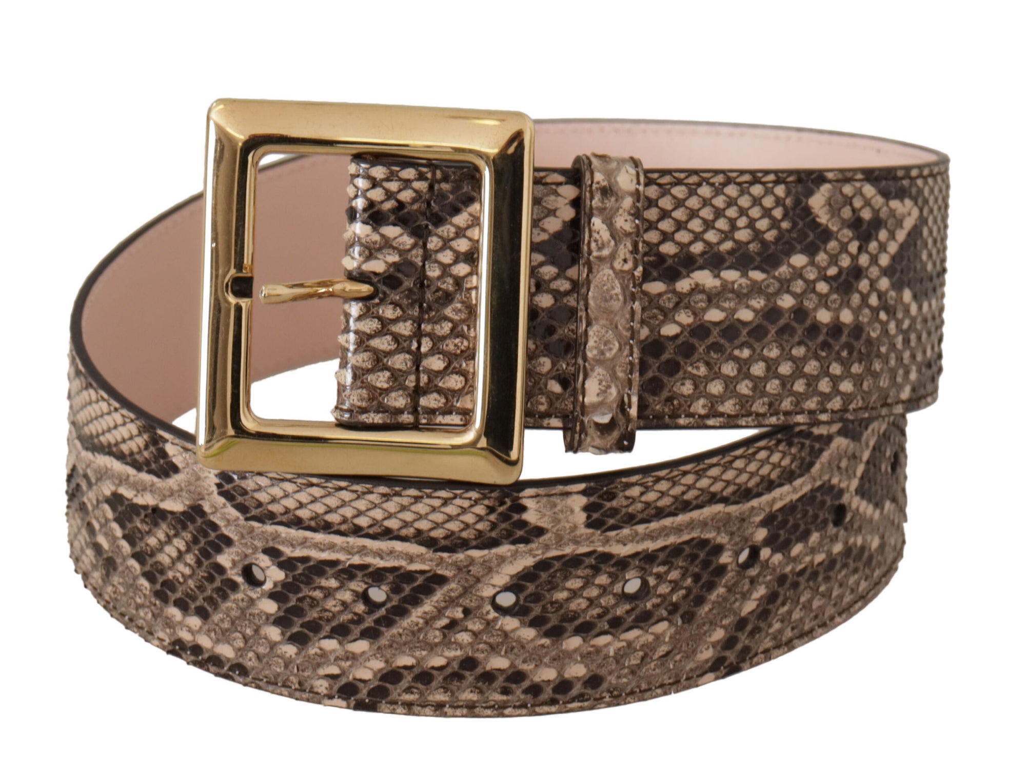 Dolce & Gabbana Beige Exotic Leather Wide Gold Metal Buckle Belt - Maison Luxe