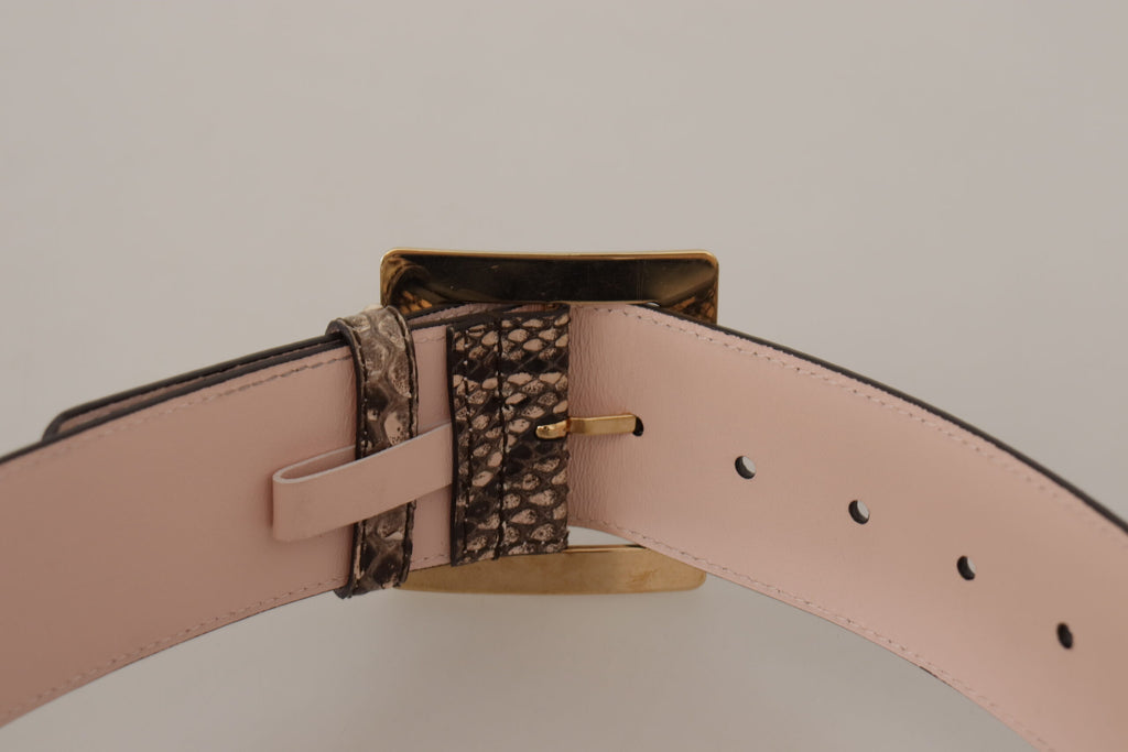 Dolce & Gabbana Beige Exotic Leather Wide Gold Metal Buckle Belt - Maison Luxe