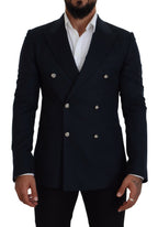 Dolce & Gabbana Blue Double Breasted Formal Coat Blazer