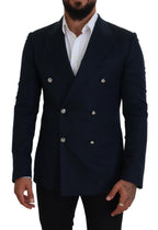 Dolce & Gabbana Blue Double Breasted Formal Coat Blazer